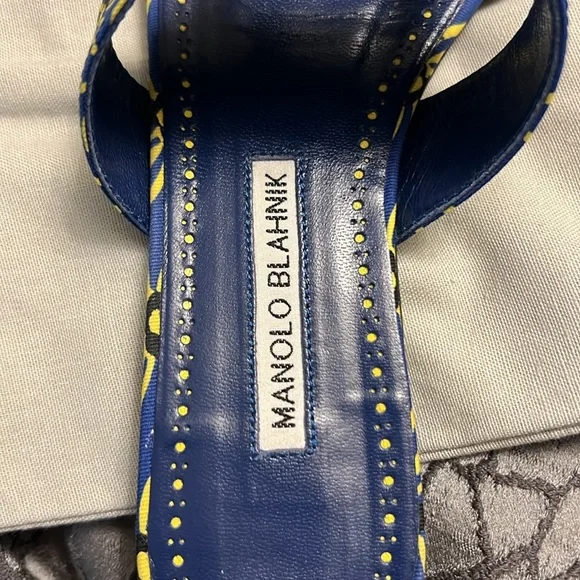 Manolo Blahnik Chus Blue Yellow Floral Sandals size 37 (6.5/7) - Picture 6 of 8